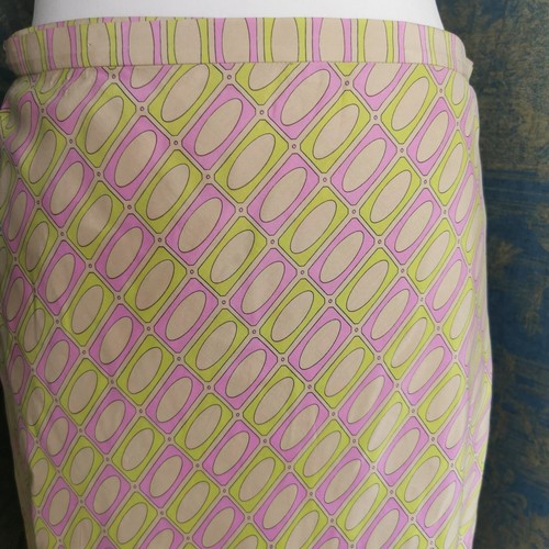 Vintage Tibi Size L 100% Silk 70s Geometric Print Wrap Midi Skirt Pink & Yellow - Picture 3 of 14