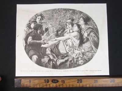 La volpe e l/'uva Passepartout.1857 Capolavoro Favole di Esopo Stampa Antica