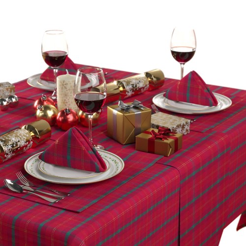 Celebright Christmas Metallic Tartan Tablecloth, Placemats, Runner & Napkin Sets - Picture 4 of 59