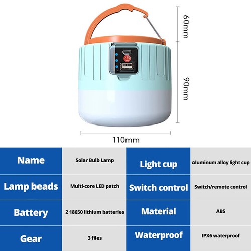 Solar Camping LED Lamp USB Rechargeable Tent Light Outdoor Hiking Remote Lantern - Picture 10 of 12