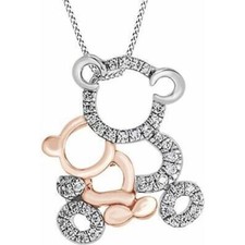 CZ Mom  Baby Teddy Bear Pendant Necklace 14K White Gold Plated
