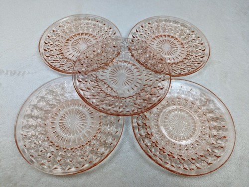 Pink Depression Glass 6-in Saucers Set Of Five Matching Pieces Please Read Descr - Picture 8 of 17