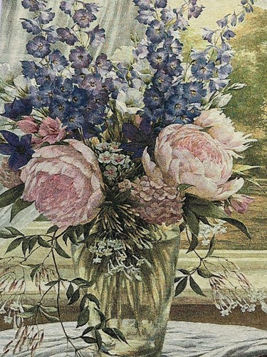 Country Estate Peonies & Delphiniums Floral Tapestry 52” X 33.5" Wall Hanging - Picture 2 of 11
