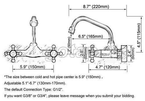 Wall Mount Oil Rubbed Bronze Swivel Bathroom Sink Faucet Basin Tap Dual Handle - Picture 3 of 7