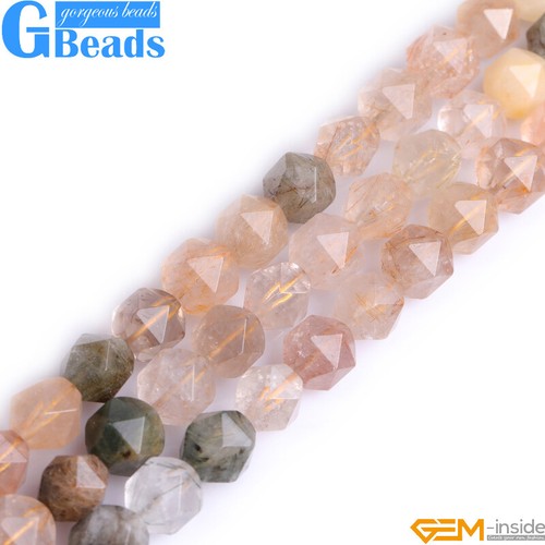 Rutilated Quartz Beads Multi Color Polygonal Faceted Crystal For Jewelry Making - Picture 3 of 28