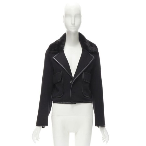 DSQUARED 2013 black mink fur collar leather trim cotton wool jacket S - Picture 12 of 12