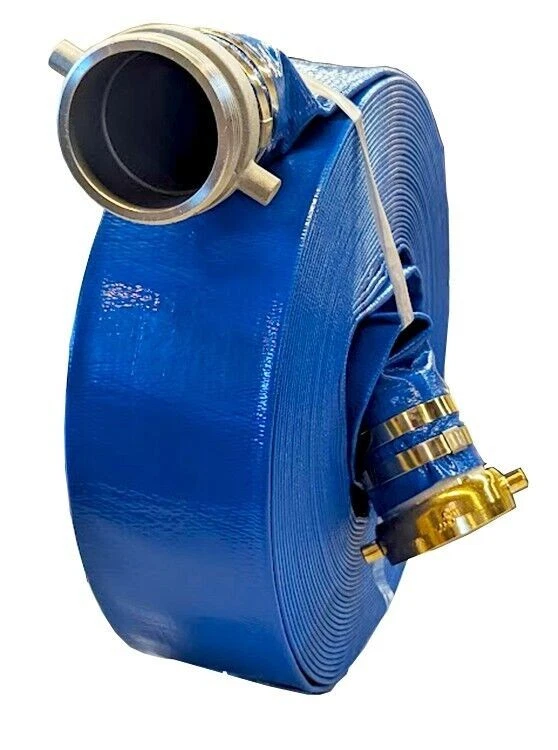 Manguera de descarga plana reforzada de PVC de 2" x 100' | 70 PSI | Lug de pasador de aluminio Foto 2 de 4