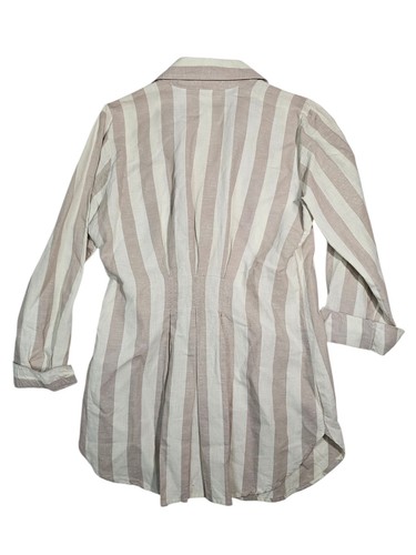 Together Womens Shirt Striped Sz M White/beige Cotton/linen Top - Picture 2 of 9