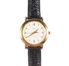 Vintage Gold Tone Women's Timex Quartz Watch Black Leather Band