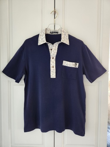 Nation Golf Co Polo Shirt Mens M Navy Blue Short Sleeve 4 Button Contrast Collar - Picture 4 of 9