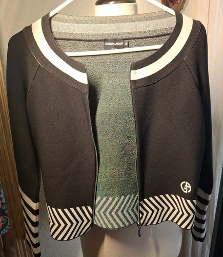Vintage Giorgio Armani Jacke Streifen Schwarz Weiß Logo Italienisch Größe 40 - Bild 8 von 9