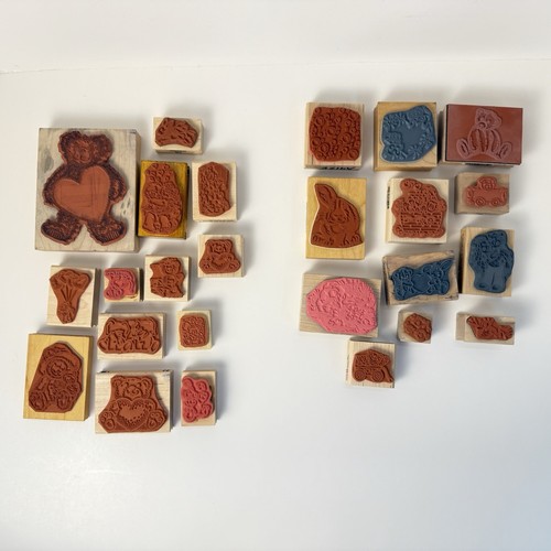 25 Rubber Stamps~Wood Mounted~Bears~Hearts~HTF~Mixed Themes~Mixed Brands - Picture 2 of 10