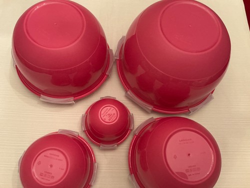 Lockn Lock Nestable Tulip Bowls 5 PC Set W/ Lids Microwave Safe Pink New - Picture 3 of 4