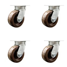 5 Inch KP High Temp Glass Filled Nylon Swivel Caster Set with Bronze Bearing SCC