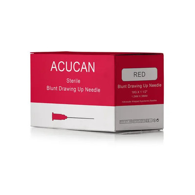 ** 100 Acucan sterile ROT 18 G X 1,5'' STUMPFE MISCHNADELN CE gekennzeichnet Handwerk Nachfüllpackung