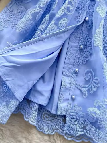 Mini abito donna pizzo paillettes floreale manica lunga linea A fata elegante festa ballo - Foto 4 di 4