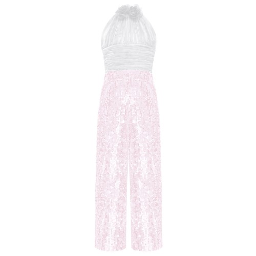 Kids Girls Sequin Jumpsuit Sequins Wide Leg Pant Romper Sparkly Dressy Outfits - Picture 14 of 97