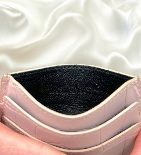 Alexander McQueen Nude Rose Pink Mock Croc Print Silver Diamond skull Cardholder - Picture 7 of 9