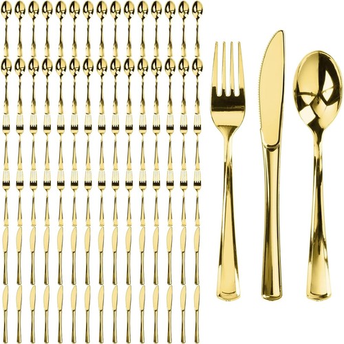 Prestee 300 ct Gold Plastic Silverware Set - Heavy Duty Disposable  - Picture 1 of 6
