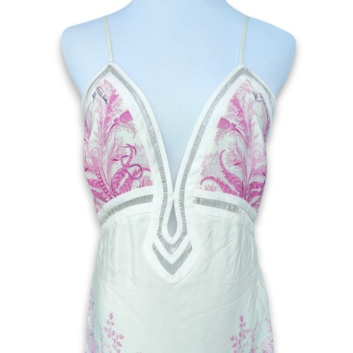 Roberto Cavalli Maxikleid rosa Schmetterlingsgarten 100% Seide Größe 46 - Bild 2 von 10