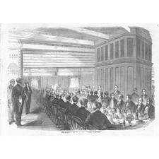 Bankett an Bord des großen Ostschiffes - antiker Druck 1859