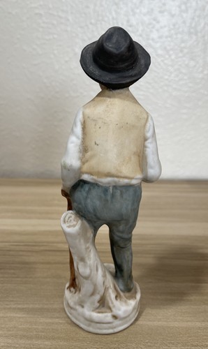 "Estatuilla de cerámica de 7"" anciano con cesta de verduras y bastón pintado a mano Taiwán" - Imagen 2 de 5