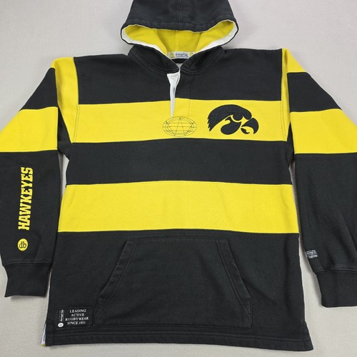 Vintage Iowa Hawkeyes Rugby Shirt Men's Medium Striped Hoodie Spellout Logo - Picture 10 of 18