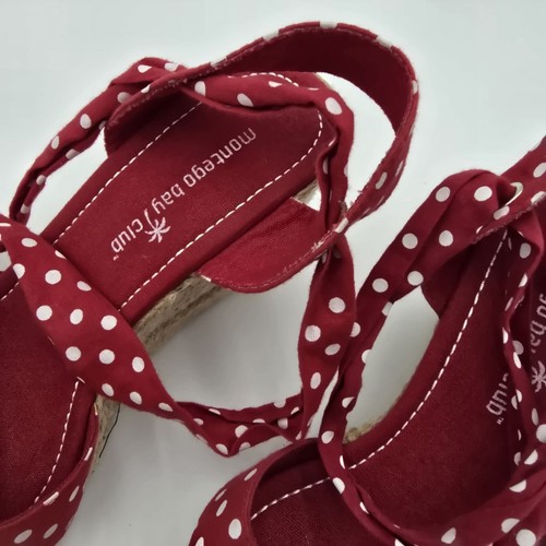 Red Polka Dot Espadrille Wedge Sandals With Ankle Lace-Up - Picture 2 of 7