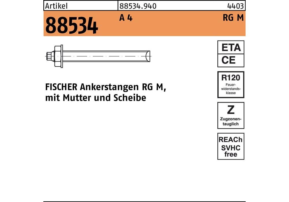 Анкерстанге fischer R 88534 m.Mutter/Scheibe RG M 10 x 350 A 4 A 4