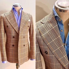 Spring Autumn Men's Plaid Jacket Wedding Office Formal Wide Lapel Suit Blazers