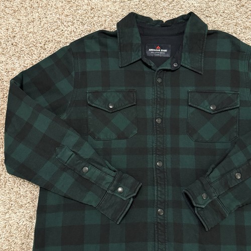 American Giant Green Black Plaid Thick Flannel Shirt Men’s Size XL Made In USA - Picture 2 of 9