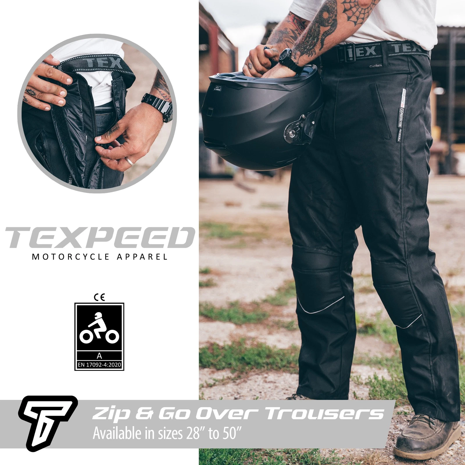 Winter Motorbike Over Trousers Motorcycle Waterproof CE Knee Armour Rain Biker