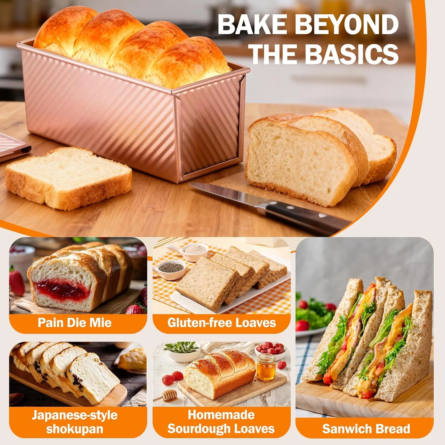 Pullman Loaf Pan Lid 13X4" Premium 2.2LB Nonstick Sandwich Bread Homemade Carbon
