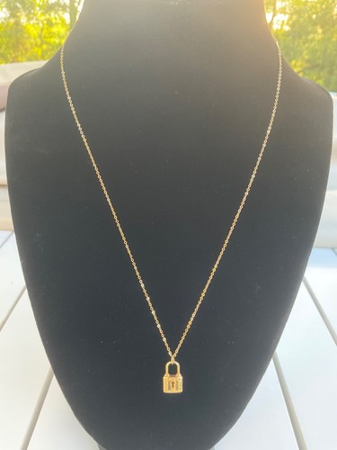 Real 14K Italy Gold Padlock Necklace 16- 18 inches adjustable 1.63 grams - Foto 7 di 15