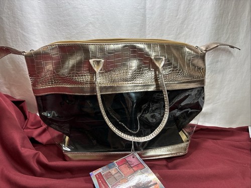 Clear & Gold Faux Alligator Hand Bag Cosmetics Bag Glow EUC - Picture 8 of 8