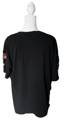 Camiseta para mujer Asos 6 negra manga corta informal clásica floral bordada boho - Imagen 2 de 11