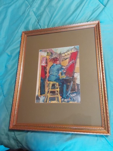 Vintage Oil Painting ARTIST AT WORK Paint Scene Signed Framed 21.25" X 17.75" GC - Picture 1 of 10