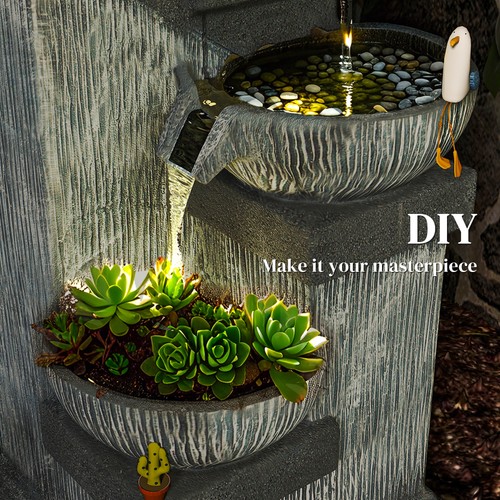 Outsunny 4-Tier 33.5" Outdoor Waterfall Fountain with LED Lights, Pump - Picture 10 of 11
