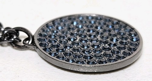 Seltene Coach blaue Kristallscheibe Rotguss grau Wende Halskette 36" - Bild 13 von 21