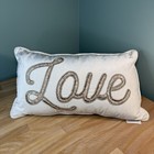 Envogue Handmade Beaded LOVE Velvet White Gold Pink Throw Pillow Farmhouse 20x12