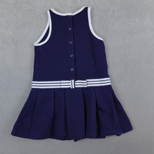 Janie and Jack Dress Pleated Girls Size 5 Navy Blue Button Back - Picture 6 of 7