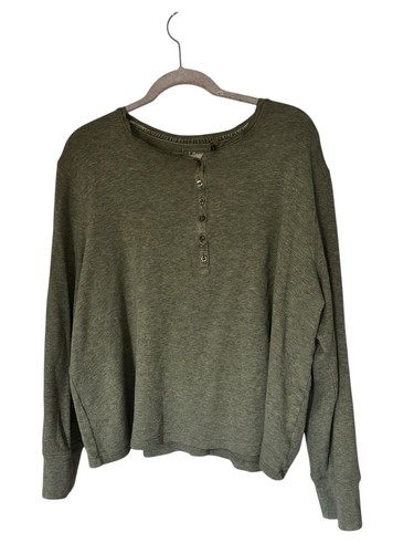 LL Bean Womens Green Thermal Waffle Weave Shirt Top Blouse Knit 3X Plus