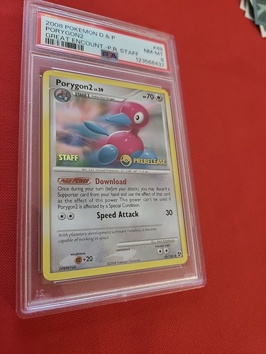 Pokemon: STAFF PRERELEASE Porygon2 #49/106 Holo Rare Pokémon D & P 2008 - PSA 8 - Picture 10 of 24
