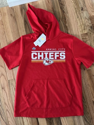 NEW! TAGS! Kansas City Chiefs Hooded Short Sleeve Front Pocket Shirt Size M