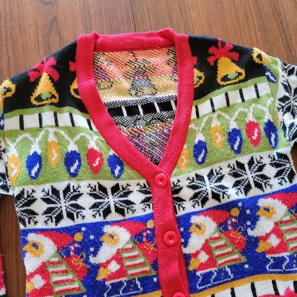 Винтажный уродливый рождественский вязаный кардиган Santa снеговик размер маленький - Изображение 2 из 4