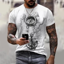 Camiseta Con Estampado 3d De Brújula Para Hombre Camisa Corta Moda Hip-hop Lujo