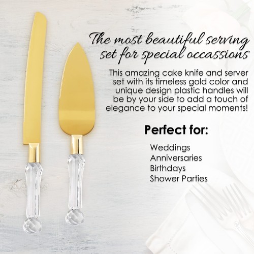 wedding knife and server set gold, Gold Cake Cutter and Pie Spatula, Cake Ser... - Picture 2 of 8