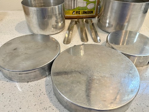 Vintage Aluminium verschachteltes Kochset Töpfe Pfannen Geschirr mit Griffen in orig. Box HONG KONG - Bild 10 von 18