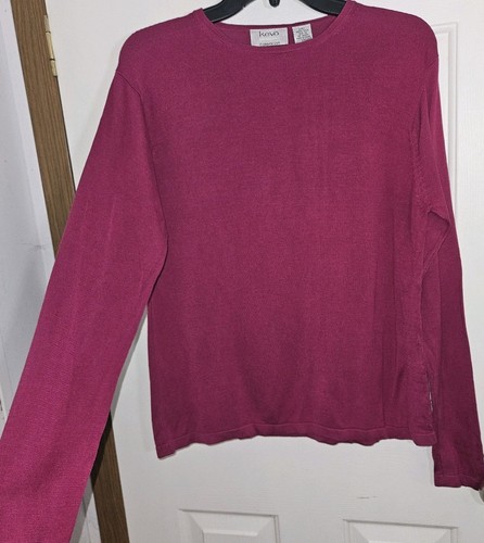 Kevo Burgunderrot Lila 100 % Seide 2-lagig Strick Langarm Top Damen Größe XL
