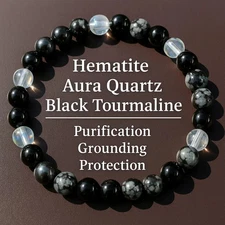 6mm Hematite Black Tourmaline Beaded Healing Protection Bracelet Gift for her